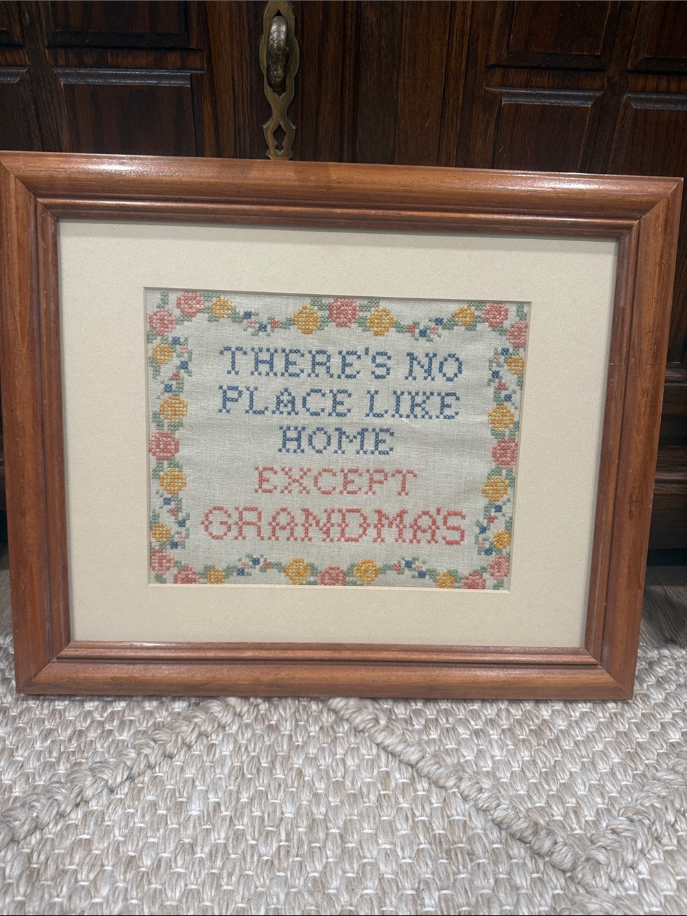 Vintage Cross Stitch Framed Picture - there’s no place like home except grand